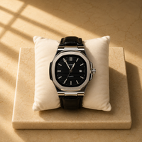 Black Dial Leather Strap Watch Bundle – Classic + Rectangle Dress Watches for Men