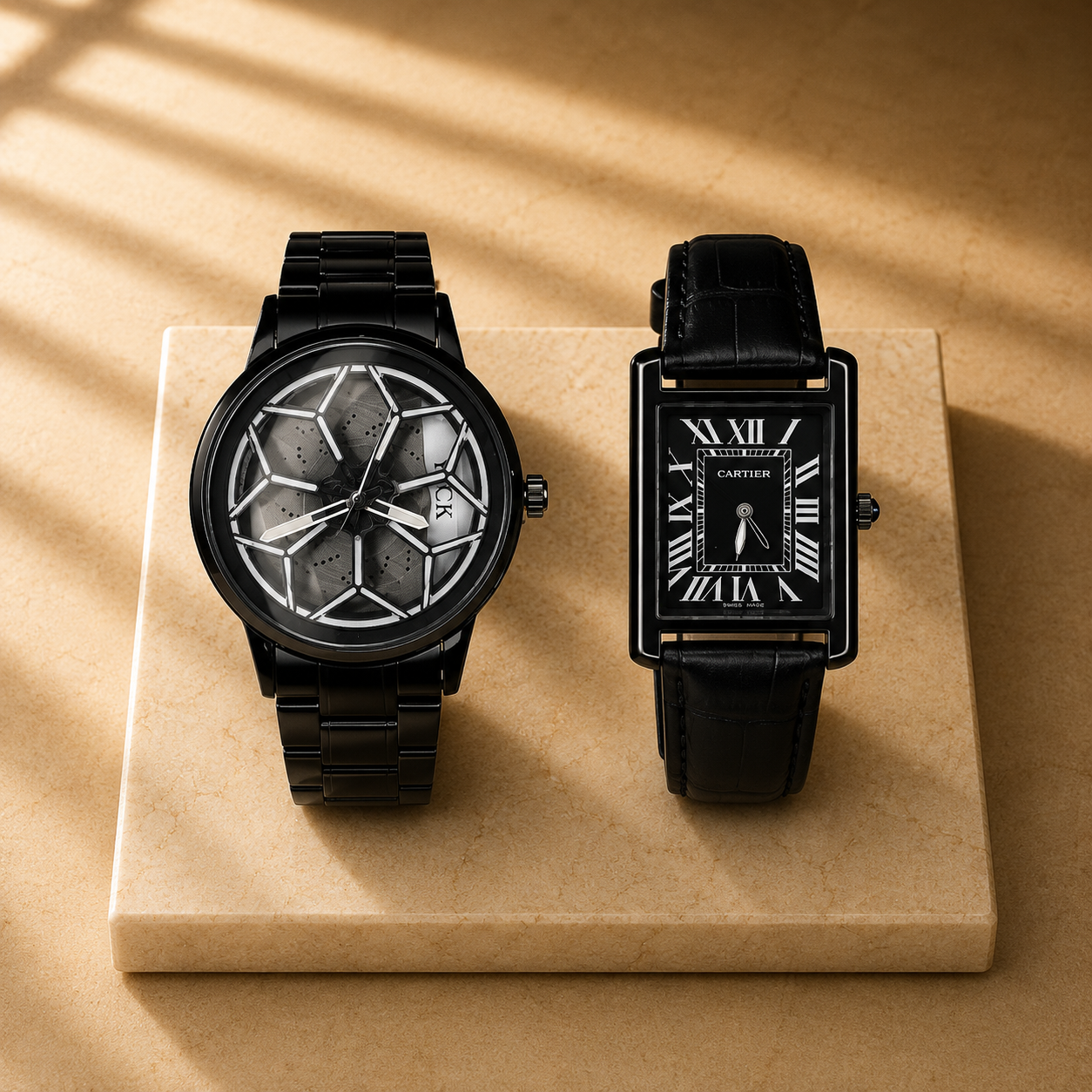 All Black Geometric + Rectangle Watch Bundle – Buy 1 Get 1 FREE