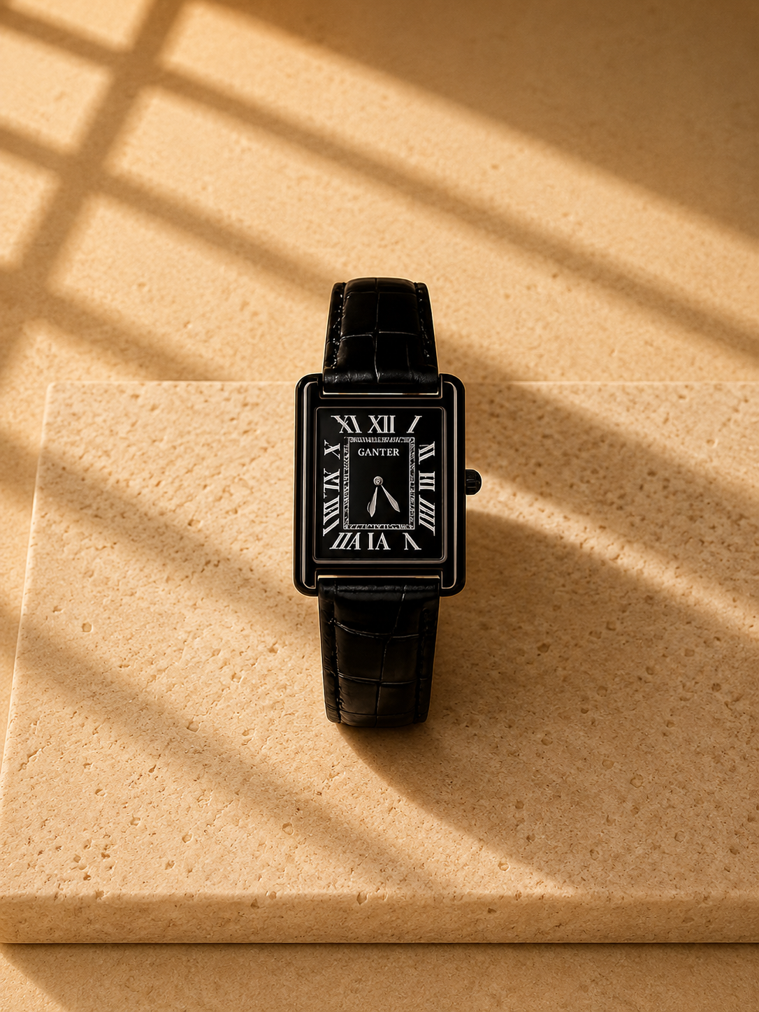 All Black Rectangle Roman Numeral Watch for Men – Tank Style Dress Watch