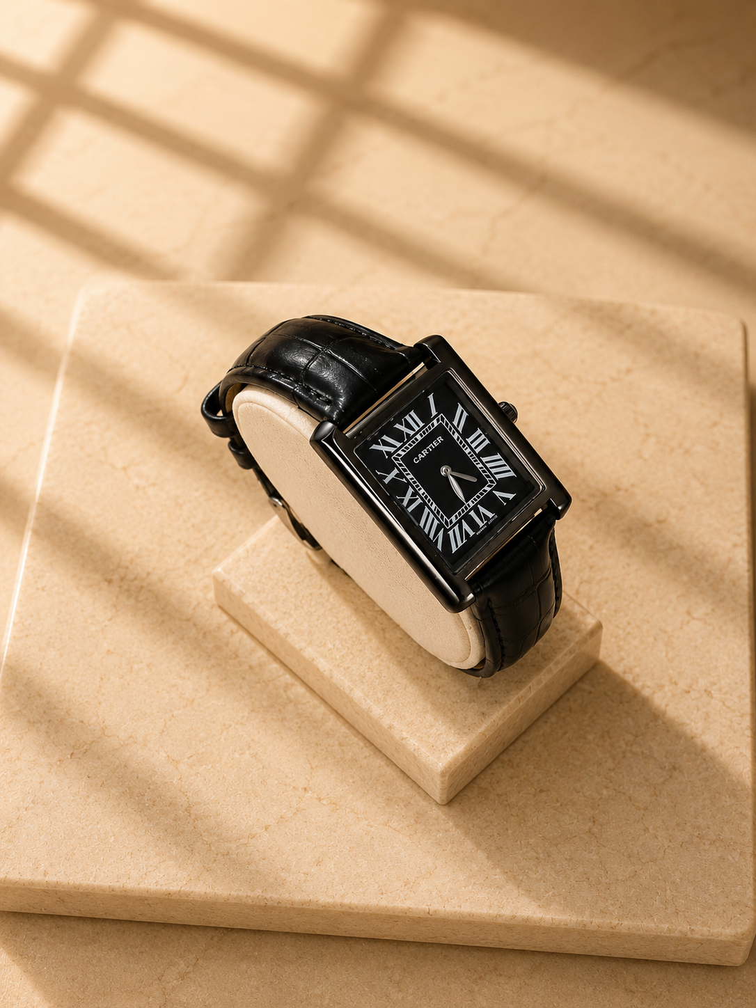 All Black Rectangle Roman Numeral Watch for Men – Tank Style Dress Watch