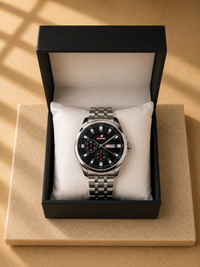 Casirw Chronograph Style Watch for Men – Black Dial Day-Date Stainless Steel with Gift Box