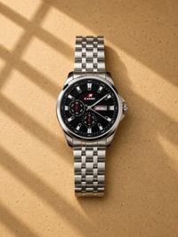 Casirw Chronograph Style Watch for Men – Black Dial Day-Date Stainless Steel with Gift Box