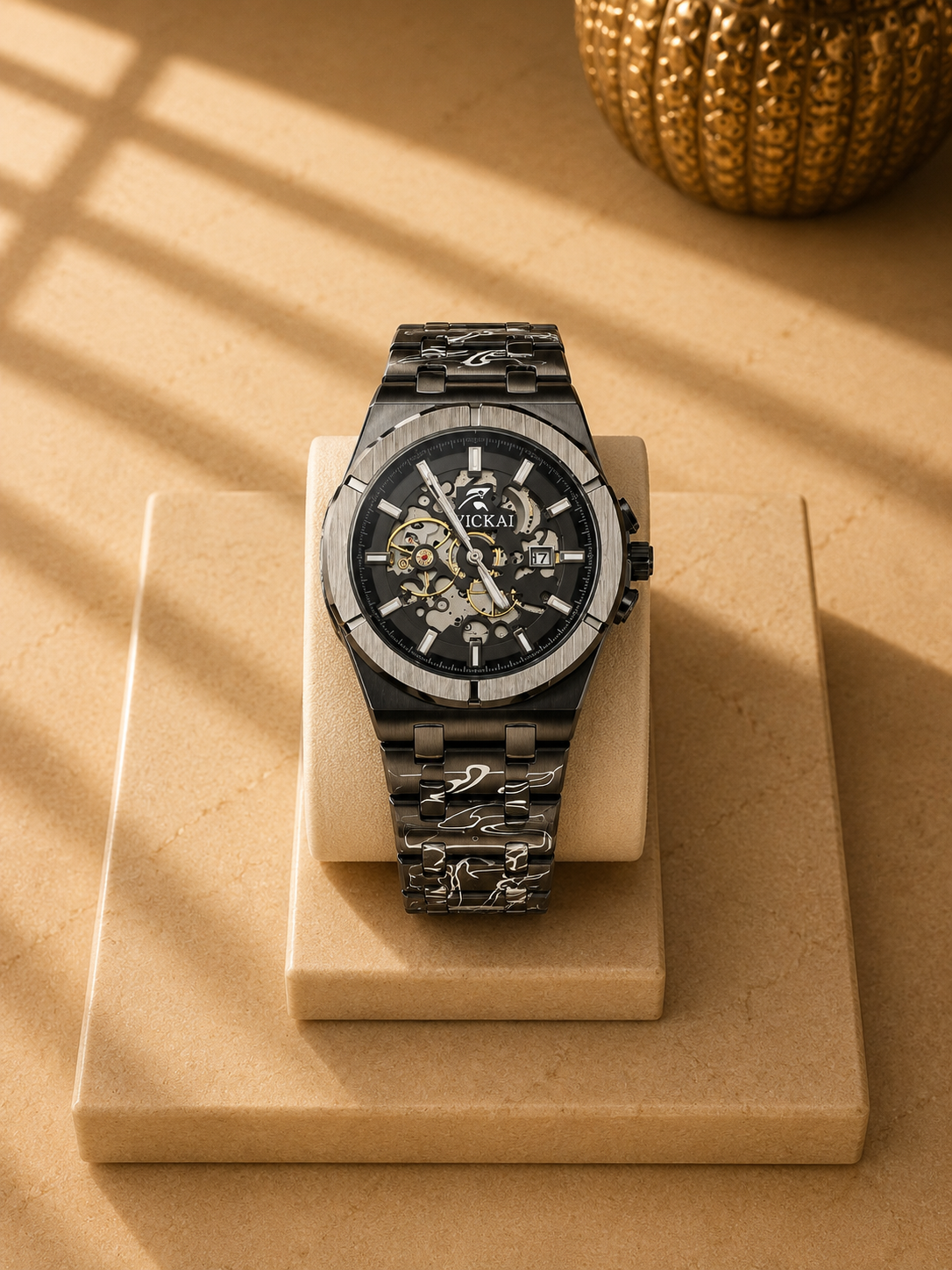 RICK Skeleton Watch for Men – Automatic Style Exposed Dial Stainless Steel with Date