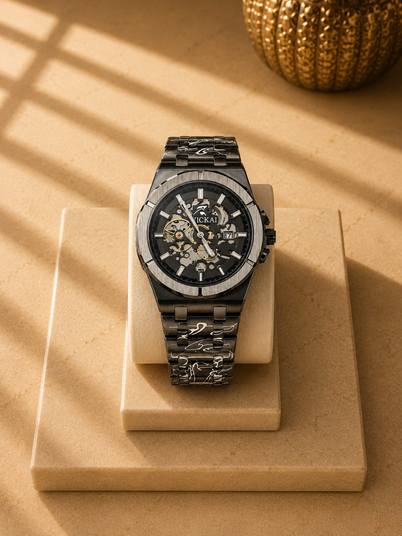 RICK Skeleton Watch for Men – Automatic Style Exposed Dial Stainless Steel with Date