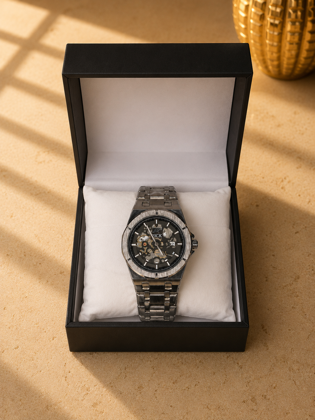 RICK Skeleton Watch for Men – Automatic Style Exposed Dial Stainless Steel with Date