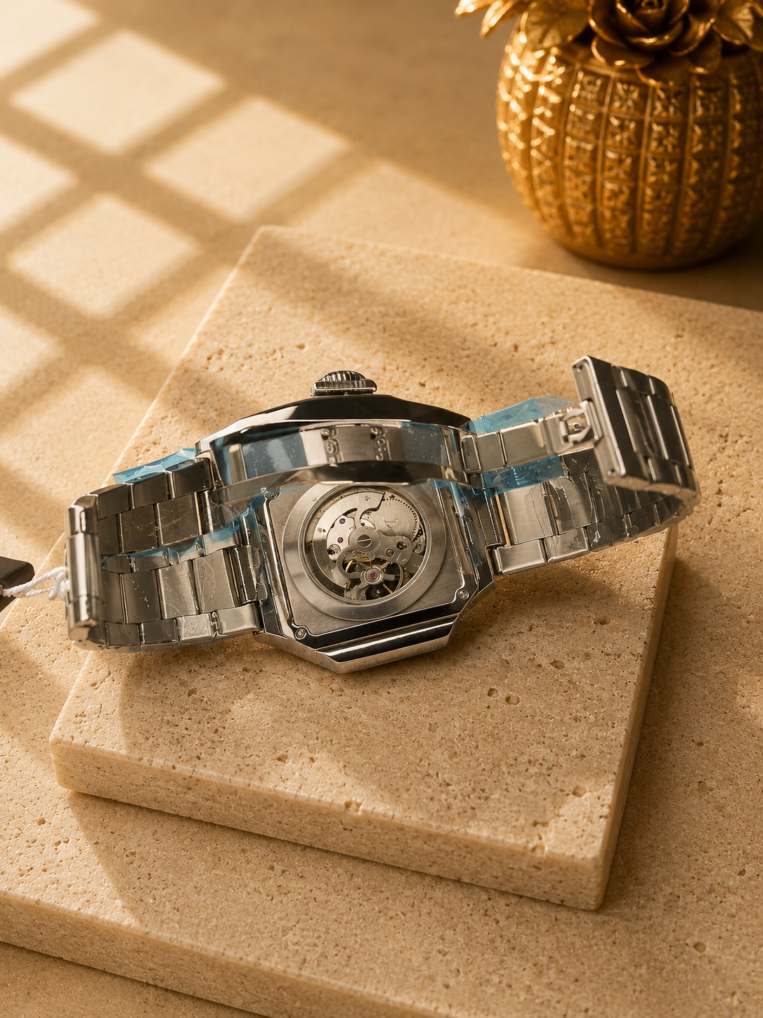 Casirui Square Skeleton Automatic Watch for Men – Silver Stainless Steel Bracelet