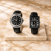 Black Dial Leather Strap Watch Bundle – Classic + Rectangle Dress Watches for Men