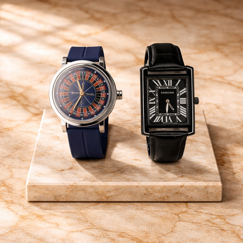 Roulette Dial + Black Rectangle Watch Bundle for Men