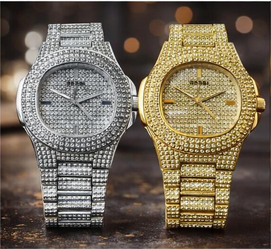 Iced Out Black Diamond Watch – Luxury Stainless Steel Waterproof Men’s Timepiece