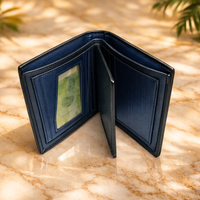Men’s Premium Navy Blue Leather Wallet with Zipper Pocket