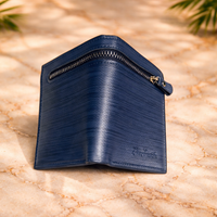 Men’s Premium Navy Blue Leather Wallet with Zipper Pocket