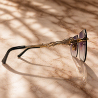 Luxury Rimless Purple Gradient Sunglasses with Gold Fram