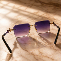 Luxury Rimless Purple Gradient Sunglasses with Gold Fram