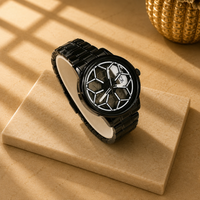 All Black Geometric Honeycomb Watch for Men – Stainless Steel Bracelet