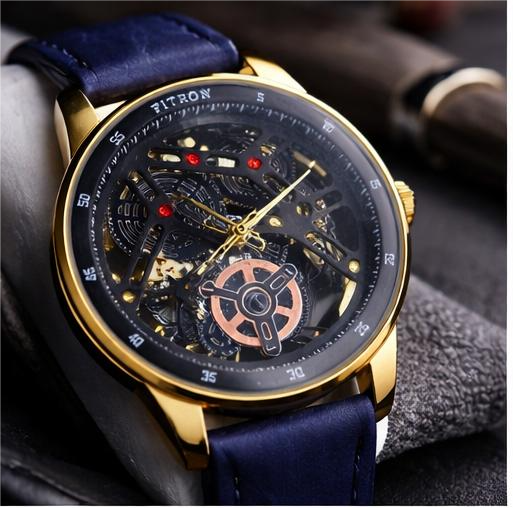 Fitron Classic Chrono Black – Stainless Steel Minimalist Watch with Genuine Leather Strap