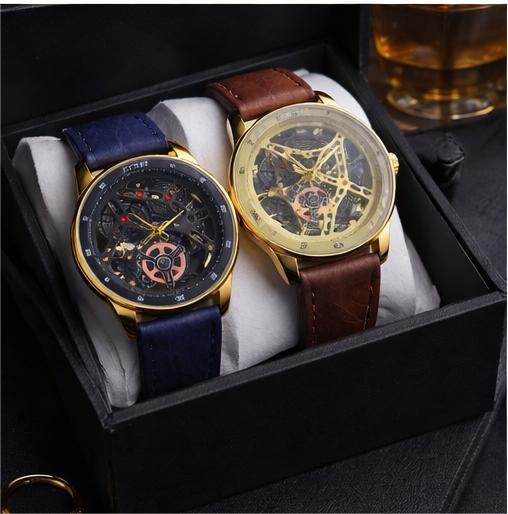 Fitron Classic Chrono Black – Stainless Steel Minimalist Watch with Genuine Leather Strap