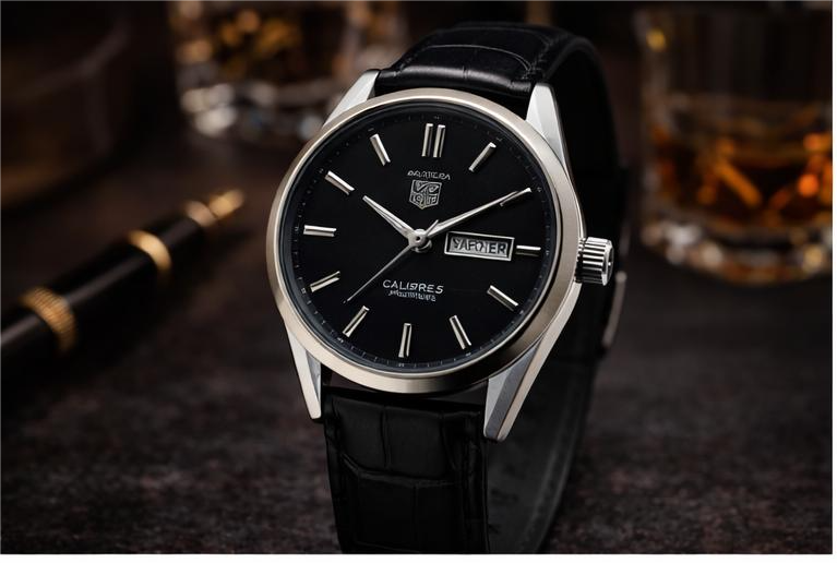 Carrera Calibre 5 Luxury Men’s Watch – 41mm Stainless Steel Swiss Analog Watch with Black Leather Strap