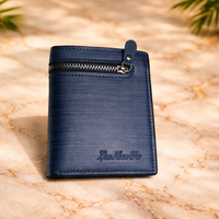 Men’s Premium Navy Blue Leather Wallet with Zipper Pocket